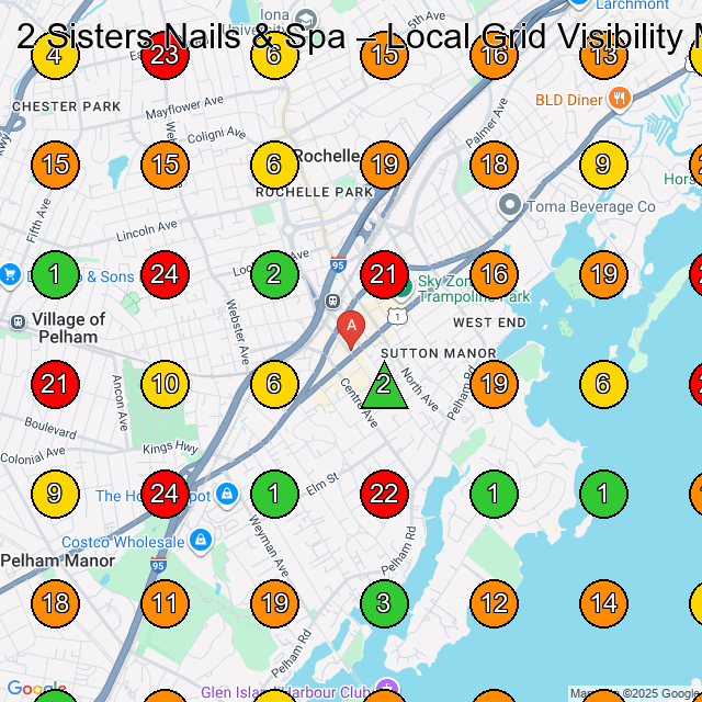 2 Sisters Nails & Spa GeoGrid visibility map for Nail Salon in New Rochelle NY